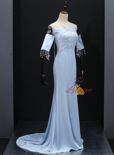 White Mermaid Halter Beading Prom Dress