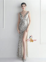 Gold Mermaid V-neck Prom Dress