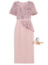 Pink Sequins V-neck Mother Of The Bride Dress