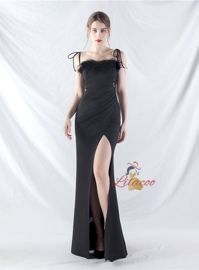 Mermaid Spaghetti Straps Pleats Split Prom Dress