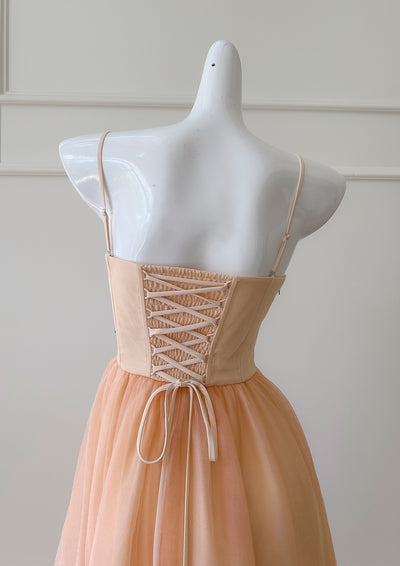 Orange Tulle Straps Beading Prom Dress
