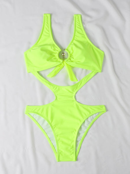 Solid Color Open Waist One-piece Suit