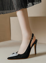 Pointed Heart-shaped Metal Rhinestone Stiletto Sandals