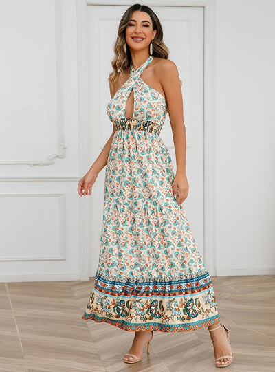 Sexy Halter Bohemian Floral Dress