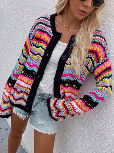 Women Loose Rainbow Striped Sweater