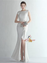 Mermaid Sequins Cap Sleeve Split Prom Dress