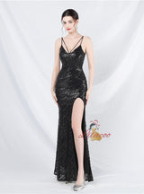 Mermaid Sequins Spaghetti Straps Split Prom Dress