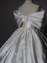 Vintage White Satin Flower Wedding Dress