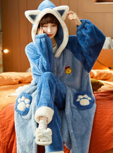 Yellow Two-piece Winter Cute Long Flannel Thickening