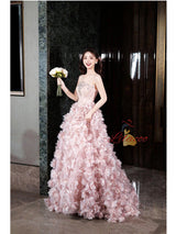 Pink Tulle 3D Flower Beading Quinceanera Dress