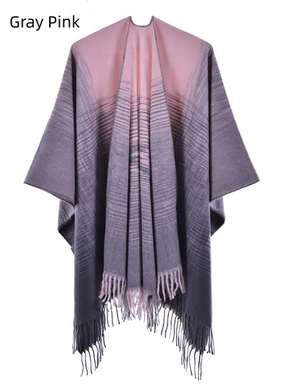 Gradient Knitted Split Cloak Shawl