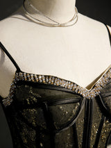Black Tulle Sequins Beading Homecoming Dress