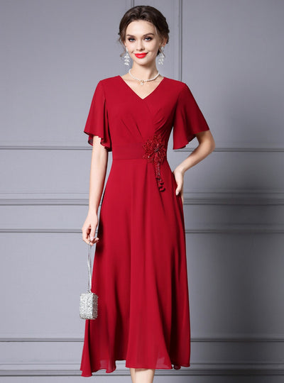 Pink V-neck Beading Mother Of The Bride Dress