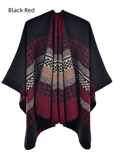Retro Cashmere Striped Houndstooth Cloak Scarf