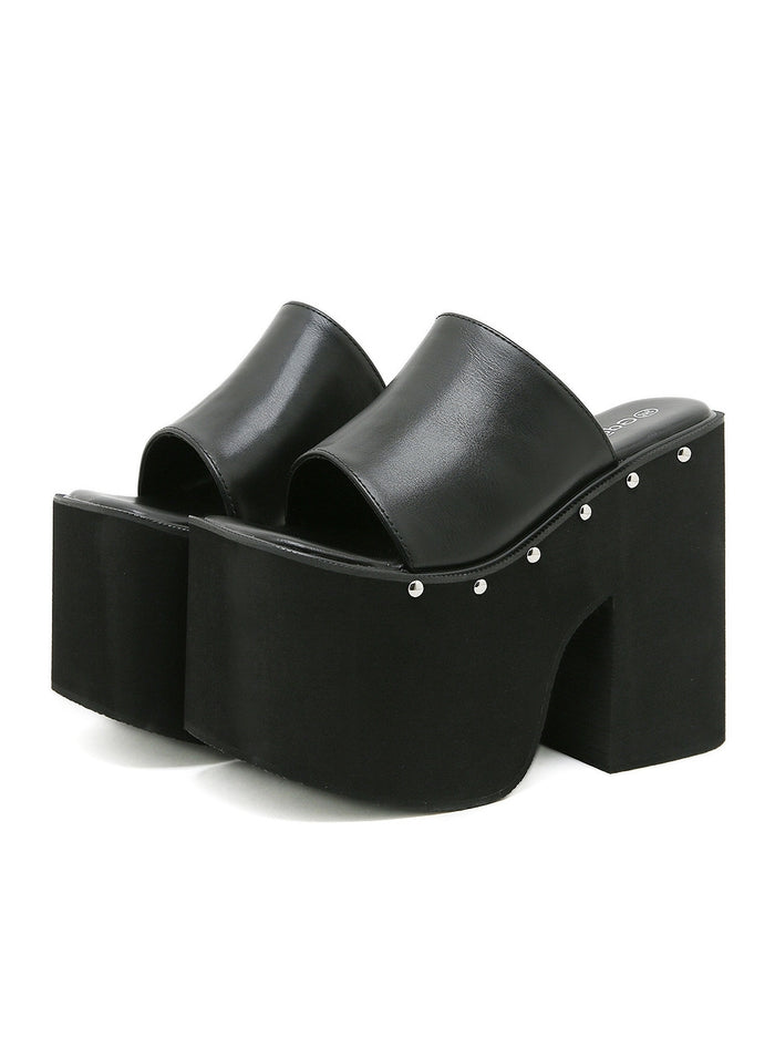 Ultra-high Heel Rivet Thick Heel Slippers
