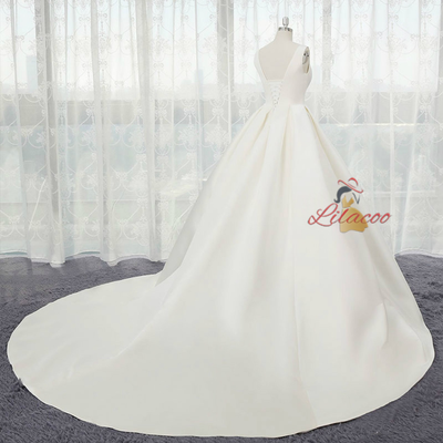Ivory White Satin Backless Wedding Dress