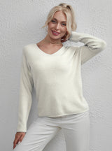 V-neck Solid Color Casual Pullover Sweater