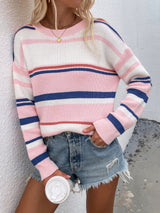 Round Neck Striped Pullover Sweater