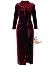 Burgundy Velvet Beading Mother Of The Bride Dress