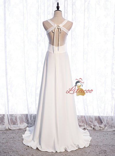 Red V-neck Backless Beading Prom Dress