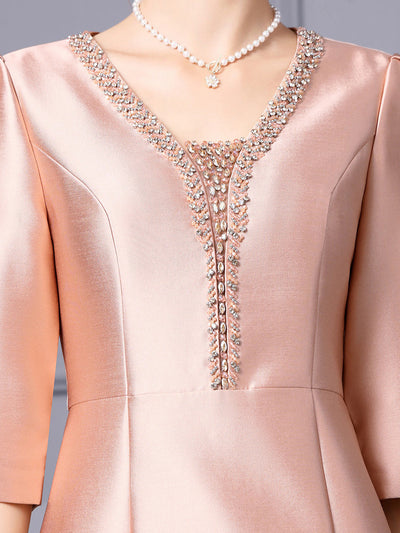 Champagne Satin Beading Mother Of The Bride Dress