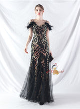 Spaghetti Straps Mermaid Sequins Tulle Prom Dress