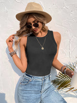 Round Neck Slim Stitching Solid Color Top