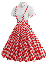 Red Checkerboard Short Sleeve Vintage Dress