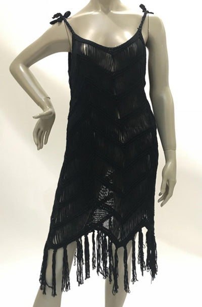 Knitted Suspender Long Tassel Woven Openwork Dress