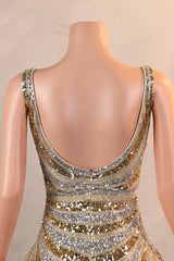 Gold Mermaid Sequins V-neck Split Prom Dress