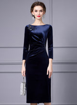 Burgundy Velvet Sequins Mother Of The Bride Dress