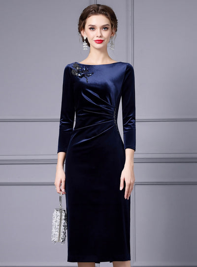 Burgundy Velvet Sequins Mother Of The Bride Dress