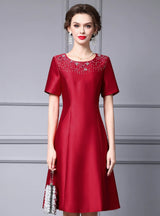 Purple Satin Short Sleeve Mother of the Bride Dress