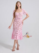 Sexy Short Sleeve Square Collar Lace Dress