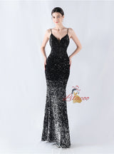 Spaghetti Straps Mermaid Sequins Prom Dress