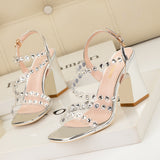 Thick-heeled Rhinestone Transparent Sandals