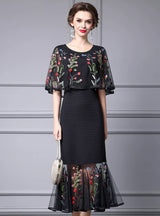 Black Lace Embroidery Mother of the Bride Dress