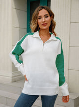 Pullover Zipper Loose Lapel Pullover Sweater