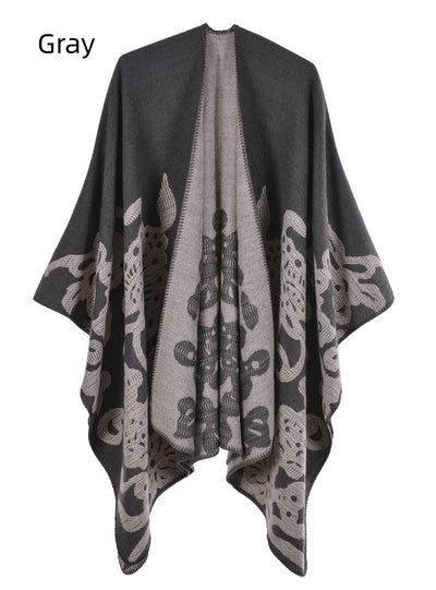 Cashmere-like Split Padded Shawl Cloak