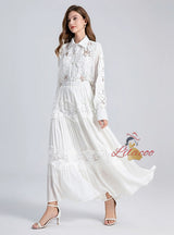 Lace Openwork Shirt+Skirt Two-piece Suit