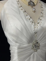 White Chiffon V-neck Beading Wedding Dress