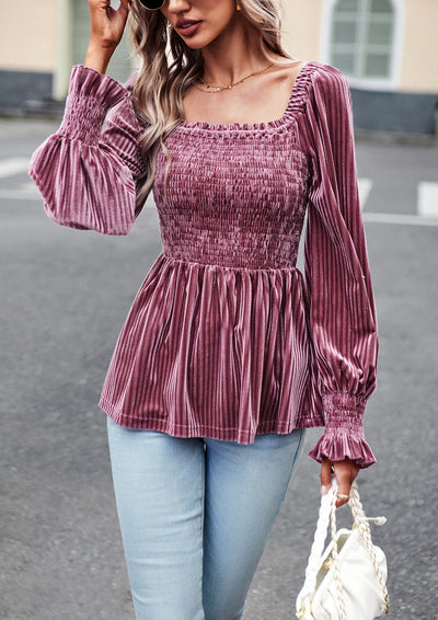 Velvet Long Sleeve Shirt Top