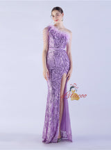 Mermaid Sequins One Shoulder Beading Prom Dress