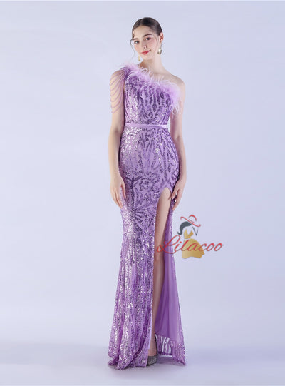 Mermaid Sequins One Shoulder Beading Prom Dress