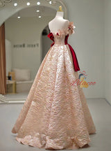 Champagne 3D Flower Velvet Pleats Prom Dress