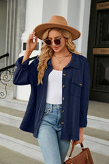 Solid Color Lapel Pocket Long Sleeve Coat