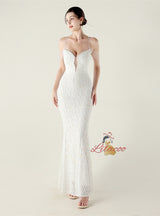 Mermaid Sequins Spaghetti Straps Beading Prom Dress