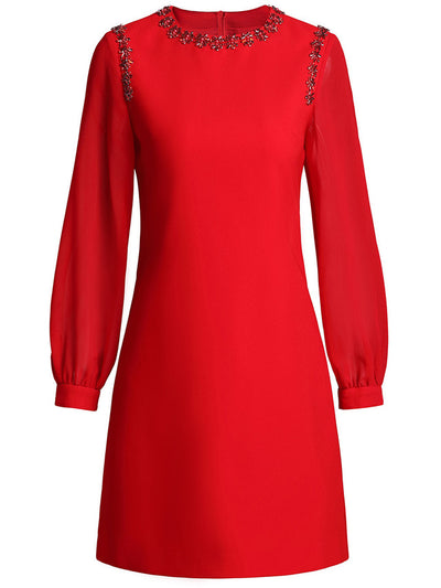 Red Long Sleeve Beading Mother Of The Bride Dress
