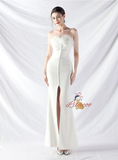 Mermaid Strapless Pleats Split Prom Dress