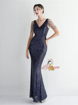Mermaid Sequins V-neck Beading Prom Dress